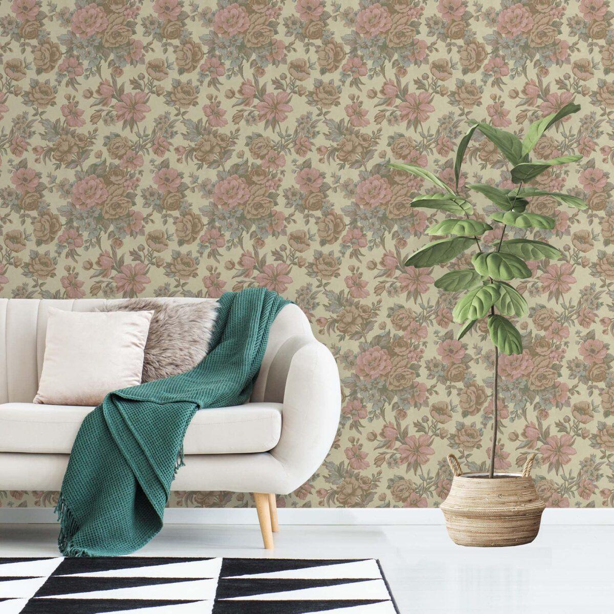 Blooming Roses Floral Pattern Wallpaper Beige Light Pink Code 5806-2 - Image 6