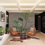 Monkey and Birds Design, VINYL FABRIC TEXTILE Wall Mural in Different Texture, Code FJ300.  It is produced as ONE PIECE WITHOUT JOINT. - Image 7