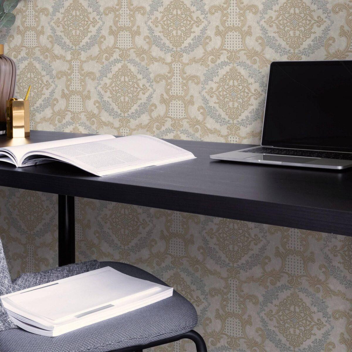 Damask Pattern Wallpaper Beige Clear Gray Code 6802-1 - Image 2