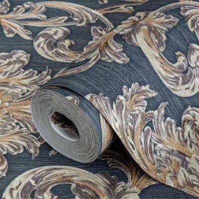 Damask Rich Ornament Wallpaper Blue Brown Code 6808-5