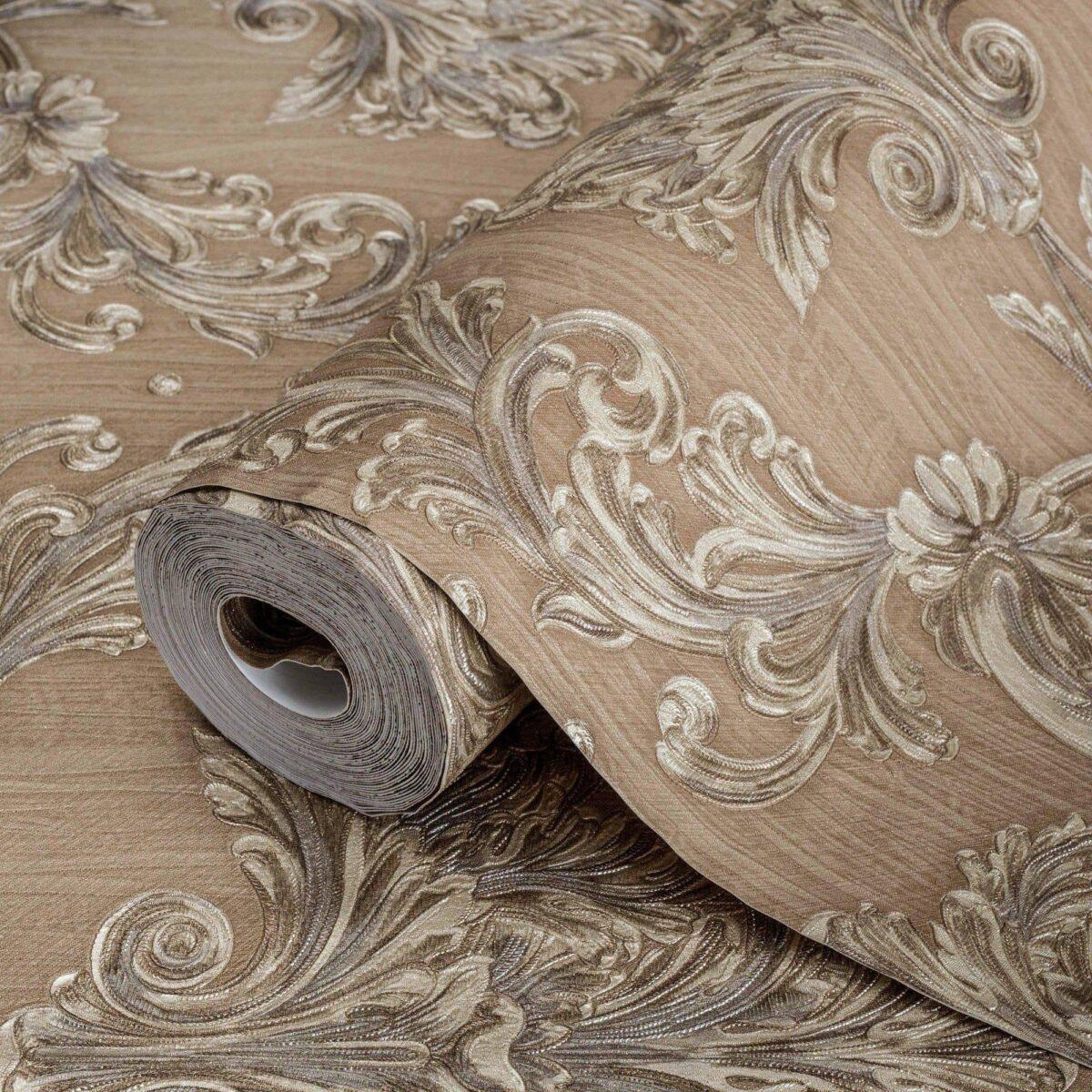 Damask Rich Ornament Wallpaper Fawn Brown Code 6808-4 - Image 1