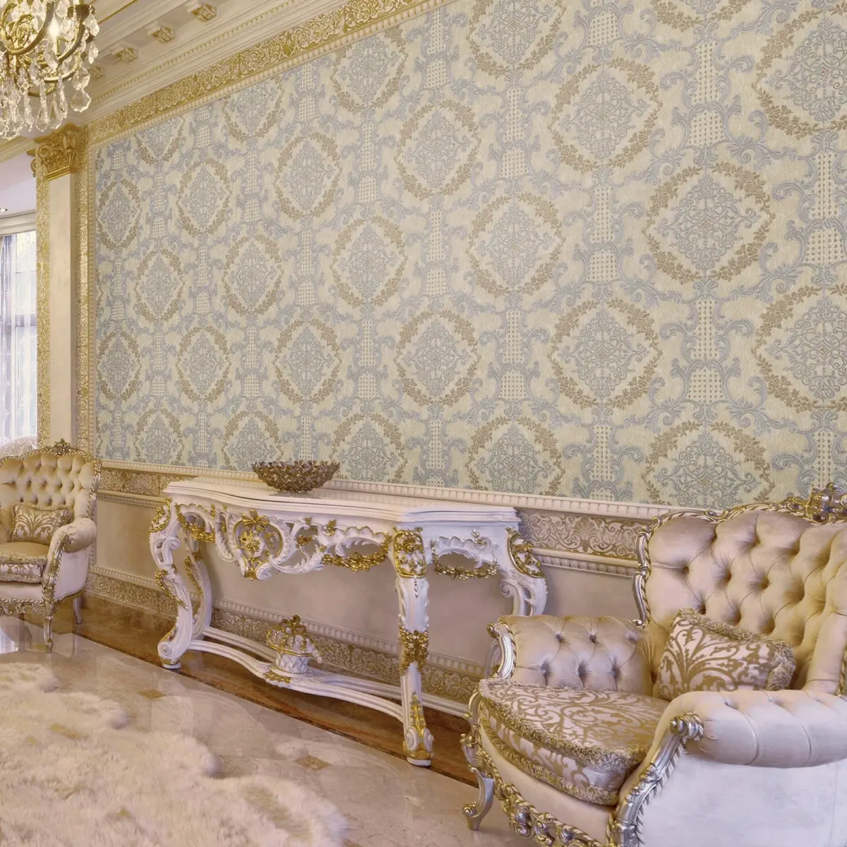 Damask Pattern Wallpaper Light Beige Code 6802-2 - Image 5