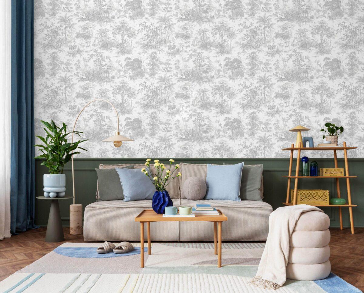 Tropical Forest Patterned Wallpaper, Colour White Code 24207-1 - Image 2