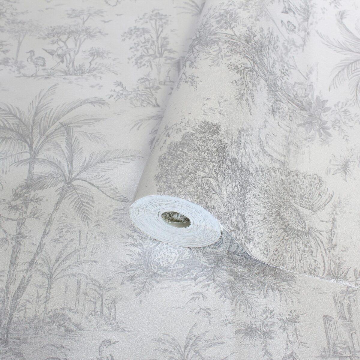 Tropical Forest Patterned Wallpaper, Colour White Code 24207-1 - Image 1