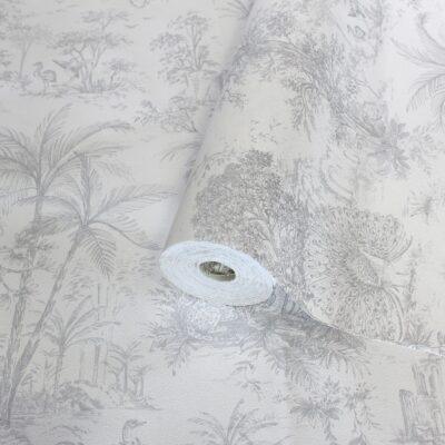 Tropical Forest Patterned Wallpaper, Colour White Code 24207-1