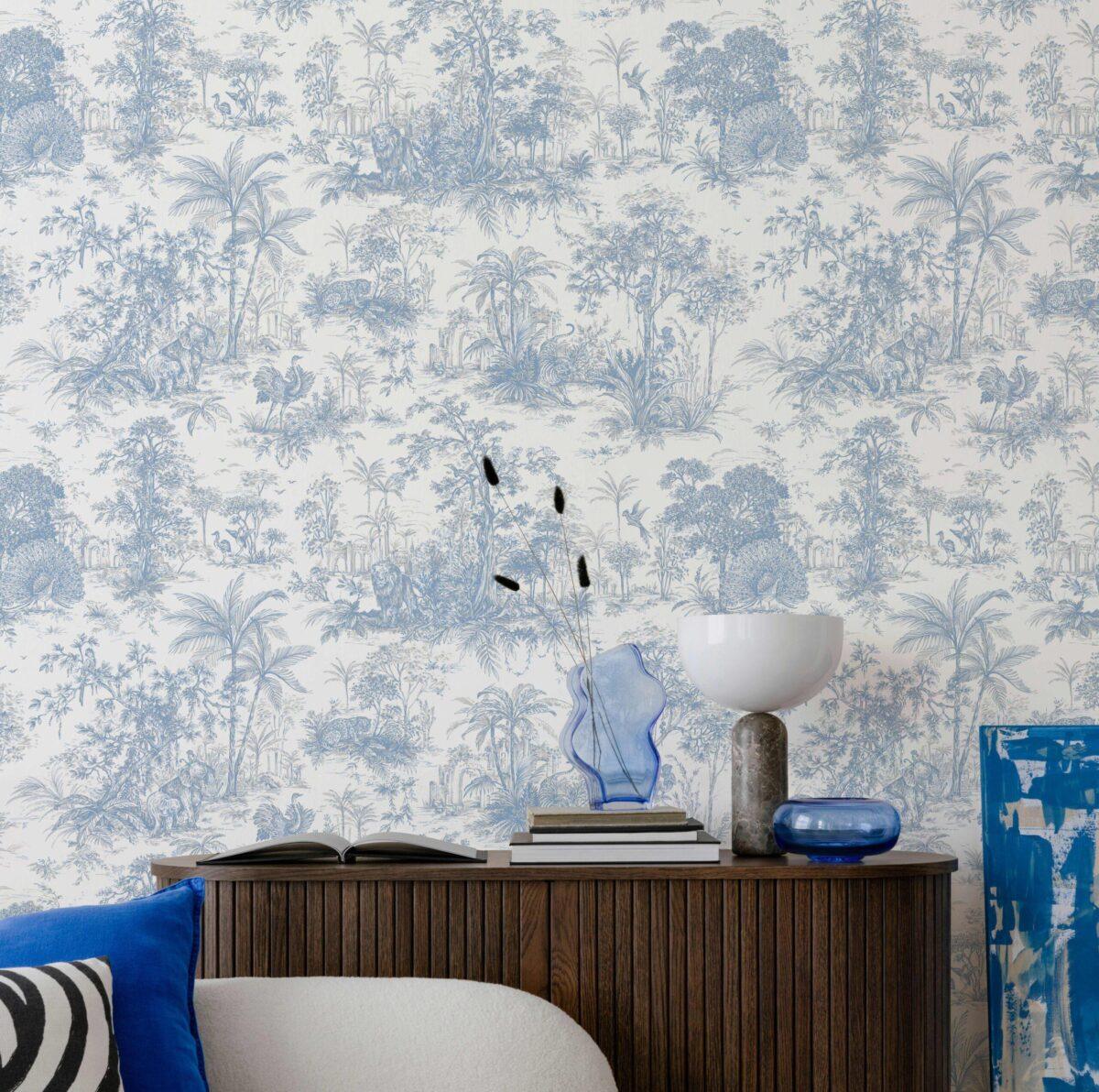 Tropical Forest Patterned Wallpaper, Colour Blue Code 24207-2 - Image 2