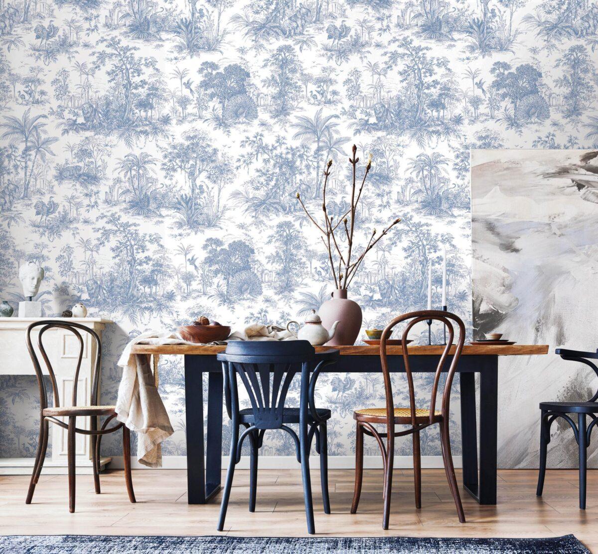 Tropical Forest Patterned Wallpaper, Colour Blue Code 24207-2 - Image 4