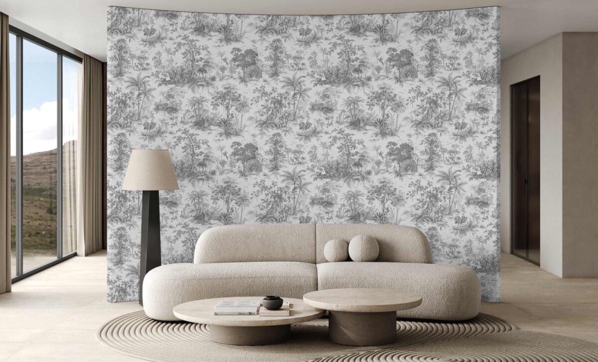 Tropical Forest Patterned Wallpaper, Colour White & Black Code 24207-3 - Image 2
