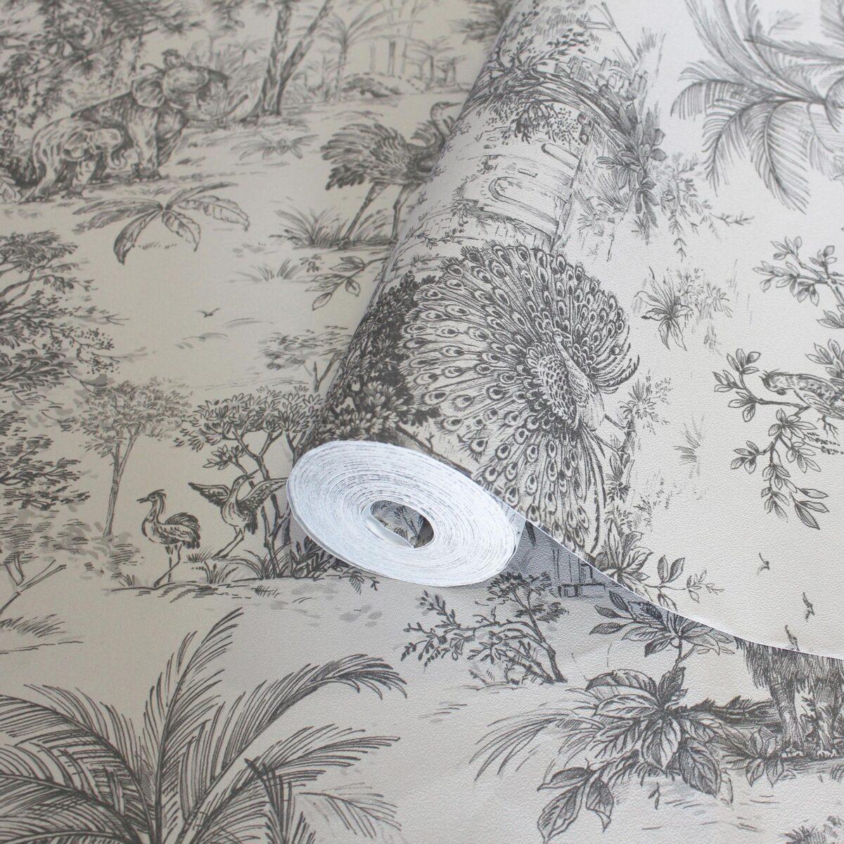 Tropical Forest Patterned Wallpaper, Colour White & Black Code 24207-3 - Image 1