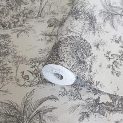 Tropical Forest Patterned Wallpaper, Colour White & Black Code 24207-3