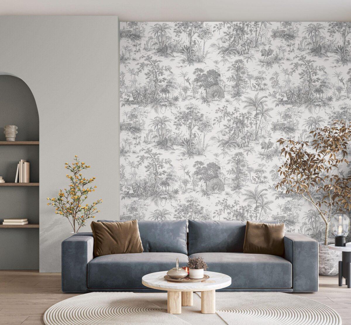 Tropical Forest Patterned Wallpaper, Colour White & Black Code 24207-3 - Image 4