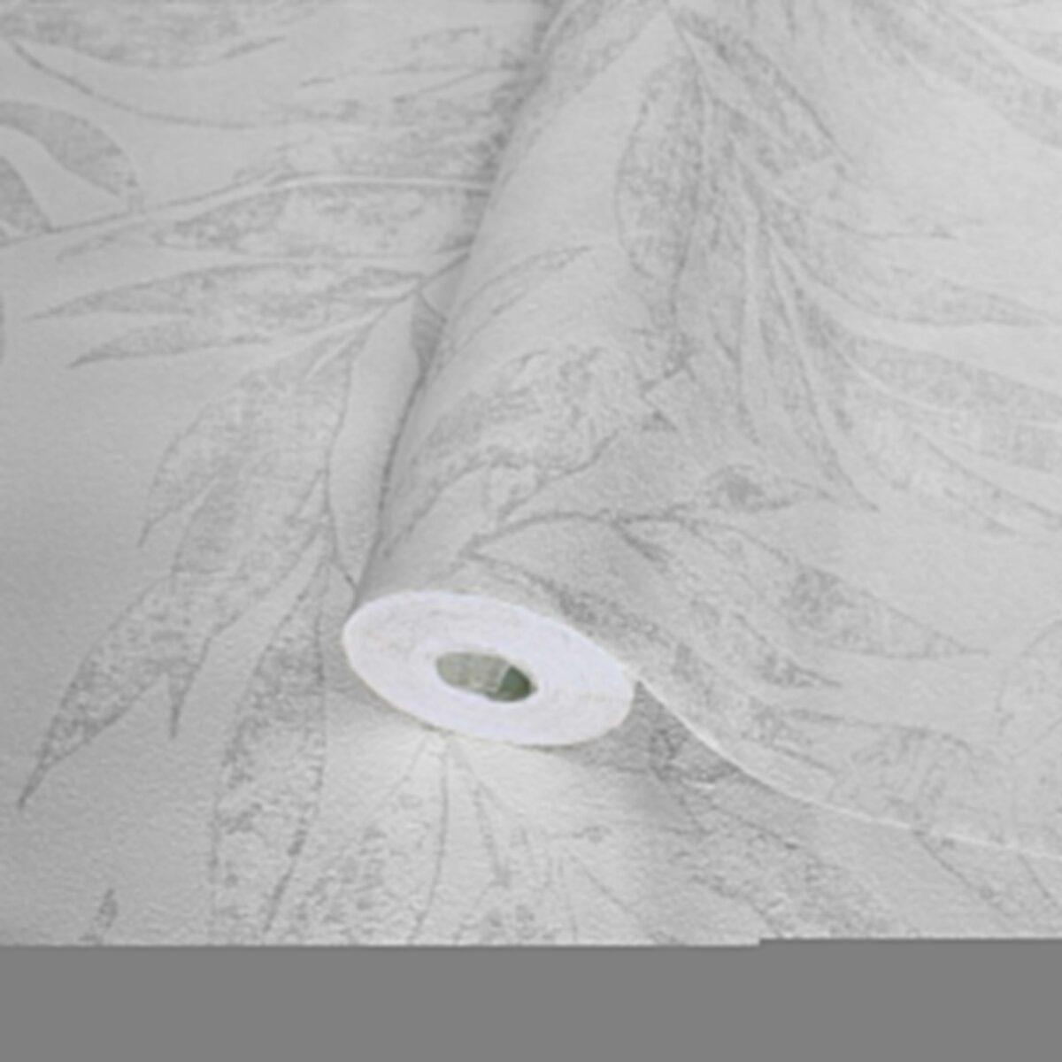 Tropical Leaf Patterned Wallpaper, Colour White Code 24208-1 - Image 1