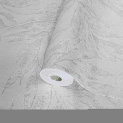 Tropical Leaf Patterned Wallpaper, Colour White Code 24208-1