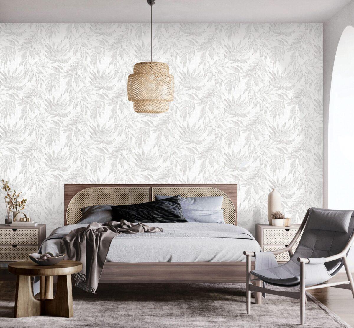 Tropical Leaf Patterned Wallpaper, Colour White Code 24208-1 - Image 2