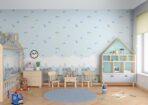 Sky Based Wallpaper with Clouds and Rainbows Colour Blue, Light Code 8902-1
