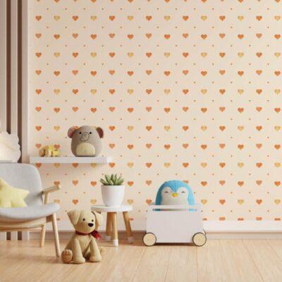Heart Shaped Patterned Wallpaper with Warm Colors Beige, Cream, Light Code 8905-2