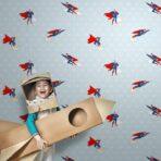 Wallpaper with Superman and Stripes Design Colors Blue, Light Code 8915-2