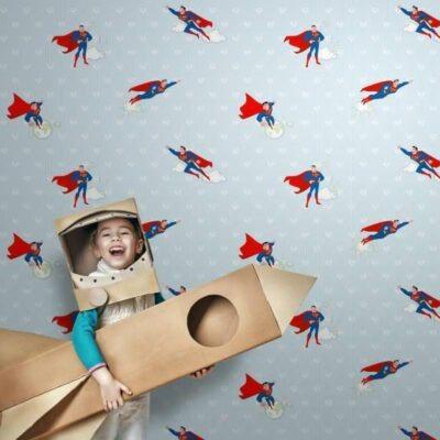 Wallpaper with Superman and Stripes Design Colors Blue, Light Code 8915-2