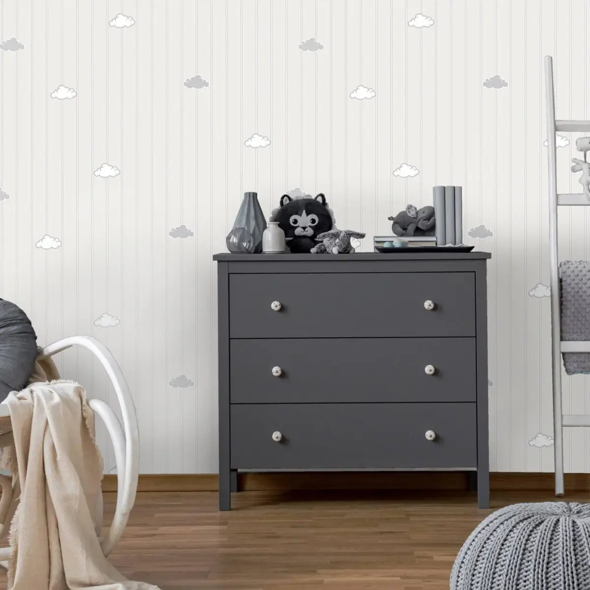 Minimal Wallpaper with Clouds and Stripes Colors Gray, Light Code 8916-1 - Image 1