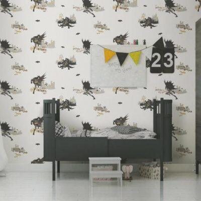 Batman Figures and Light Colored Wallpaper Colors Black, Gray, Light Code 8918-1