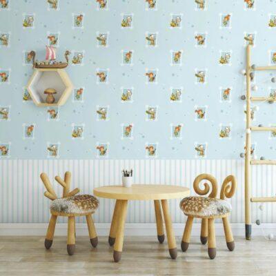 Flintstones Cartoon Themed Wallpaper Colors Blue, Light Code 8924-1