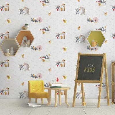 Tom and Jerry Cartoon Characters Wallpaper Colors Light, White Code 8925-1