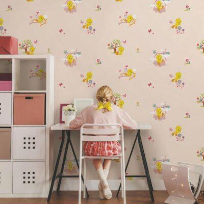 Wallpaper design with Tweety bird Colors Light, Pink Code 8931-2