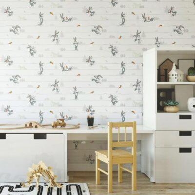 Wallpaper with Bugs Bunny Cartoon Character Colors Light, White Code 8934-1