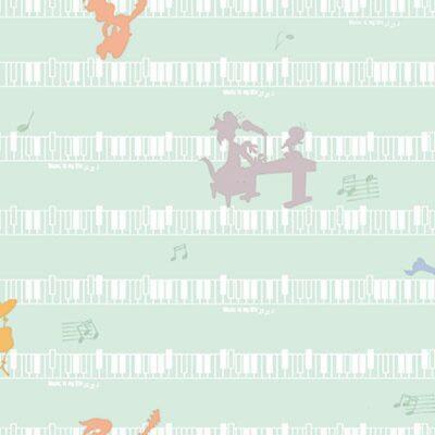 Looney Tunes Characters Playing Music Wallpaper Colors Green, Light Code 8937-2
